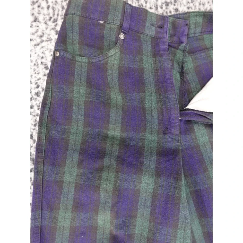 Zerres High Waisted Black Watch Plaid Slim Leg‎ Trousers Green Navy Blue Size 26